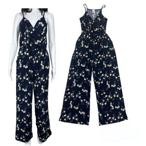 Kaileigh Lexy Knit Navy Blue Floral Print Wrap Jumpsuit Womens Size Small